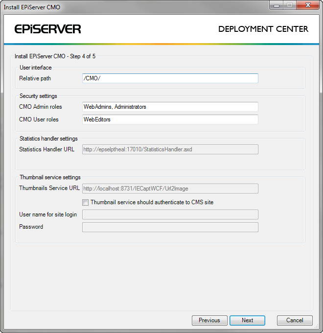 How to make settings in EPiServer CMO 2.0 during installation