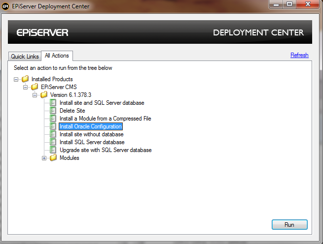 Deployment Center with Oracle Install. option