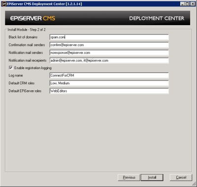 Connect for CRM Template settings