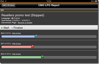 LPO Report gadget - compact view on iPad