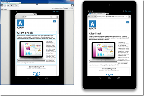 Browser and device rendering side-by-side